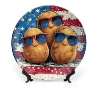 Potatoes U.S. Flag Bone China Decorative Plate Ceramic Plates Wall Decor with Display Stand 8inch