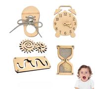 Potatomato 5 Pieces Busy Board Diy Accessories For Toddlers - Sensory Board Parts -Wooden Activity Parts -Maze-Learning Clock- Gear-Sand Clock-Learn to Tie Shoe Laces Kids- Montessori Toys