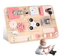 Potatomato Montessori Wooden Busy Board - Sensory Toys for Toddlers-Educational Activity Board for Fine Motor Skills-Birthday Gift for Baby Girls & Boys Pink