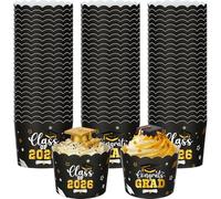 Potchen 100 Count Graduation Cupcake Liners Black and Gold Paper Baking Cups Class of 2026 Congrats Grad Scalloped Baking Holder Muffin Wrappers College Graduation Party Supplies Decorations