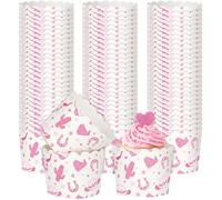 Potchen 100 Pcs Western Cowgirl Cupcake Liners Rodeo Baking Cups Pink Disco Theme Party Cupcake Wrappers Muffin Cups Cases for Western Baby Shower Birthday Party Supplies