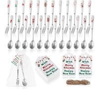 Potchen 12 Pcs Christmas Stocking Stuffers Christmas Spoons Forks Set with Ceramics Handle Xmas Winter Holiday Gift Favors Xmas Stainless Steel Dessert Spoon Ideal Gift for Coffee Tea Dessert