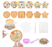 Potchen 12 Sets DIY Glass Mosaic Tiles for Crafts Mixed Color Mosaic Kits with Wooden Coaster for Adults Handmade Coasters Making Set for Coaster Handmade Home Decoration Gifts