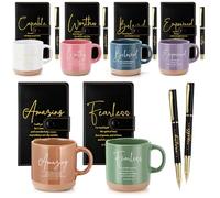 Potchen 18 Pcs Christian Gift Set for Women Men, 13oz Bible Verse Ceramic Coffee Mugs with Leather Journal Pen Inspirational Mom dad Religious Gifts for Office Coworkers Pastor Church(Vivid Black)