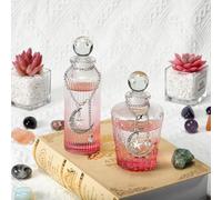 Potchen 2 Pcs 5 oz Moon Energy Glass Bottle with 2 Lunar Star Spiritual Moonlight Water Jar Chain Charging Container with Lid for Infusing Intentions Crystal Cleansing Meditation Witchcraft Home Decor