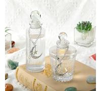Potchen 2 Pcs 5 oz Moon Energy Glass Bottle with 2 Moon and Star Shape Chain Lunar Charging Jar Spiritual Water Container with Lid for Infusing Intentions, Crystal Cleansing, Meditation and Home Decor
