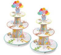 Potchen 2 Pcs Animal Theme Cupcake Stand 3 Tier Jungle Wild Animal Theme Cupcake Holder Pastel Cardboard Dessert Tower Stand for Baby Shower Birthday Party Supplies