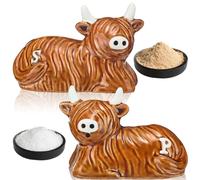 Potchen 2 Pcs Highland Cow Salt and Pepper Shakers, Ceramic Animal S&p Set | Scottish Bull with Horns, Farm Animal Kitchen Accessories for Countertop Dining Table Farmhouse Home Spice Holders