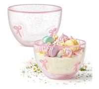 Potchen 2 Pcs Pink Bow Candy Bowls, 14oz Spring Clear Glass Snack Dessert Dish for Office Desk Mother's Day Gifts Wedding Holiday Party Table Decoration