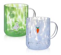 Potchen 2 Pcs Rabbit and Carrot Icon Juice Glasses with Handle, 16 oz Spring Easter Stemless Wine Glasses Bunny Carrot Drinking Cups for Hello Spring Happy Easter Gifts Party Drinkware