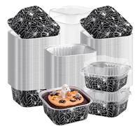 Potchen 200 Pack 5 oz Halloween Mini Cake Pans with Lids, Spider Foil Cups | Spider Web Square Aluminum, Disposable Ramekins Muffin Tin, Cupcake Baking Dessert Snack, Spooky Party Supplies