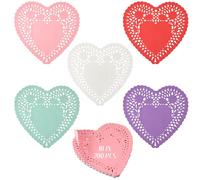 Potchen 200 Pcs Valentine's Day Heart Shaped Doilies Large 10 Inches Lace Paper Doilies Disposable Paper Placemats for Mother's Day Wedding Birthday Cakes Desserts Tableware Decorations, 5 Colors