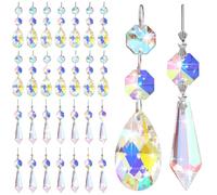 Potchen 24 Pcs Chandelier Crystal Replacement 38 mm Teardrop & Icicle Crystal Prisms Hanging Gems Parts for Lamps and Chandeliers Suncatcher Christmas Tree Windows Home Decor (Colorful)