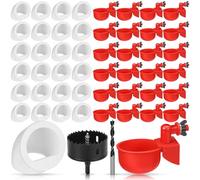 Potchen 25 Sets Chicken Feeder and Water Cup Kit, Quail & Chick Port Feeder and Automatic Chicken Waterer with Hole Opener, Drill, DIY Waterer for Various Poultry