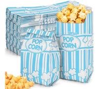 Potchen 300 Pcs Popcorn Paper Bags Disposable Grease Resistant Striped Popcorn Container for Movie Night Carnival Party Theater(Light Blue,1 oz)