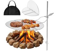 Potchen 36 x 22 Inches Portable Camping Grill Grate Foldable Campfire Grill over Fire Pits Heavy Duty Steel Grills Grate with Bag for Outdoor Camping Backpacking RV Campfire Cooking Equipment, Silver