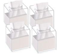 Potchen 4 Pack Acrylic Tissue Box Cover Square Clear Holder Cube Napkin Dispenser for Bathroom Bedroom Kitchen Car Office Counter and Table Facial 5.51 x 5.12 x Inch