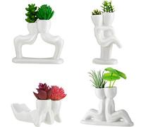 Potchen 4 Pieces Ceramic Air Planters Holder People Head White Cute Table Top Display Planters for Air Plants Lovers DIY Decoration Home Office Holiday Valentine's Day