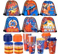Potchen 48 Pcs Dart Battles Party Favors Birthday Party Supplies | Drawstring Bag, Backpack, Plastic Goodie Cups with Lids, Bracelets, Summer Fillers Stuffers Birthday Favors Rewards Gifts