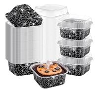 Potchen 50 Pack 5 oz Halloween Mini Cake Pans with Lids, Spider Foil Cups | Spider Web Square Aluminum, Disposable Ramekins Muffin Tin, Cupcake Baking Dessert Snack, Spooky Party Supplies