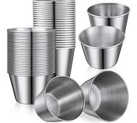 Potchen 50 Pack Stainless Steel Condiment Sauce Cups 1.5 Oz, 2 Individual Round Condiments Ramekins Small Metal Reusable Mini Dipping Kitchen Vinegar Butter Ketchup