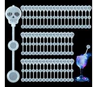 Potchen 50 Pcs Halloween Dry Ice Swizzle Sticks, Skull Shape Plastic Stir Sticks Glow in the Dark Cocktail Beverage Drink Stirrers for Smokey Drinks Coffee Mix Home Bar Party Decoration