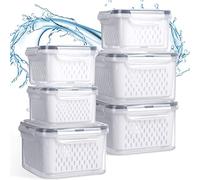 Potchen 6 Pcs Fruit Storage Containers for Fridge, Food Storage Containers Berry Produce Fridge Organizer with Removable Colander Keep Fruits, Vegetable, Veggie, Meat Fresh Longer(Medium, Small)