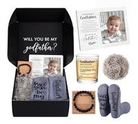 Potchen 6 Pcs Godfather Proposal Gift Set Will You Be My Godfather Include Picture Frame Whiskey Glass Cross Bracelet with Card Socks for Father's Day Baptism from Godchild