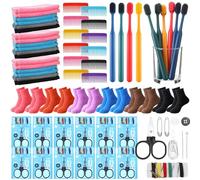 Potchen 60 Pcs Christmas Operation Gifts Christian Charity Donation with Mini Travel Sewing Kits Toothbrushes Wide Tooth Combs Fuzzy Socks Colorful Wash Cloth for Charity Party Favor Gift Bag Filler