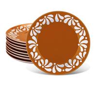 Potchen 8 Pcs Terracotta Cielito Lindo Party Salad Plates Dinnerware Set Holiday Ceramic Round Plate 8" Dinner Serving Plates Kitchen Dining Tableware for Dishwasher Oven Safe
