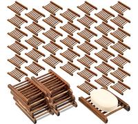 Potchen Bamboo Soap Dish Wooden Hand Craft Soap Case for Shower Rectangular Bathtub Shower Dish Accessories for Home Bathroom Kitchen Sponges(Charcoal,50 Pack)