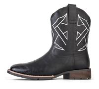 POTENCE STAR Western Cowboy Boots with Geometric Embroidery, Black, 6 UK