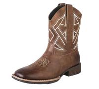 POTENCE STAR Western Cowboy Boots with Geometric Embroidery, Brown, 8 UK