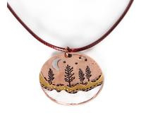 POTENCIALIDADES Copper Tone Boho Pendant Necklace - Inspirational Forest Night Medallion on Vintage Rope Cord, Long Trendy Necklaces for Women with Gift Bag
