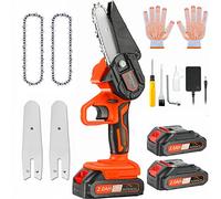 POTENCO Mini Chainsaw, Small Handheld Mini Chainsaws Cordless, Battery Powered Chain Saws with Security Lock and 2 Battery, 4-Inch Electric Chainsaw for Tree Branch Wood Cutting