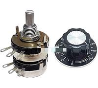 Potentiometer 1pc WTH118-2W Duplex Single Turn Potentiometer 6Pins 1K 2.2K 4.7K 10K 22K 47K 100K 470K 1M Round Shaft 20MM Resistor elements (Color : With Knob and Plate, Size : 10K Ohm)