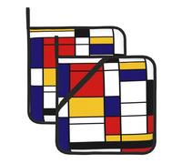 Potholder,Insulated Pot Holder Thick Heat Resistant For Bbq Cooking Baking 2 Pcs,Artistic Mondrian Style Color Composition Red