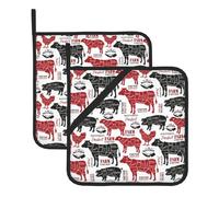 Potholder,Insulated Pot Holder Thick Heat Resistant For Bbq Cooking Baking 2 Pcs,Meat Cuts Diagrams Butcher Shop