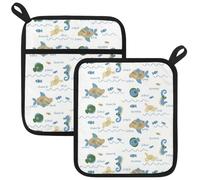 Potholders for Kitchens, Seahorse Fishes Carb Sea Life Area Pot Holders Set of 2, Kitchen Heat Resistant Potholder for Microwave Cooking Baking Oven End Dishes and BBQ