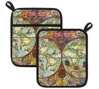 Potholders for Kitchens, Vintage World Atlas Map Pirate Adventures Pattern Area Pot Holders Set of 2, Kitchen Heat Resistant Potholder for Microwave Cooking Baking Oven End Dishes and BBQ