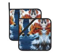 Potholders Set – fox painted art Print Pot Holders, Oven Mitts, BBQ & Grilling Hotpads, Square Kitchen Accessories