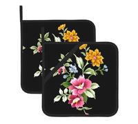 Potholders Set – Hand painted flower Print Pot Holders, Oven Mitts, BBQ & Grilling Hotpads, Square Kitchen Accessories
