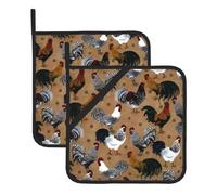 Potholders Set – Rooster and Chicken Print Print Pot Holders, Oven Mitts, BBQ & Grilling Hotpads, Square Kitchen Accessories