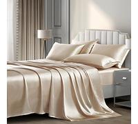 Pothuiny Luxury Silky Satin Sheets Queen - 6 Piece Set, Taupe, 1 Fitted + 1 Flat + 4 Pillow Cases