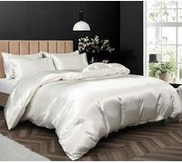 Pothuiny Satin Duvet Cover Full/Queen, Luxury Silky Like Ivory White Duvet 90" x 90" - Zipper Closure & Corner Ties