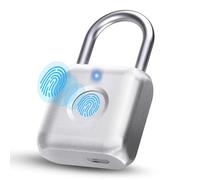 Pothunder Fingerprint Padlock, Smart Padlock, Locker Lock, Biometric Metal Keyless Fingerprint Lock, USB Rechargeable, for Gym Locker, Locker, Luggage, Backpack(Silver)