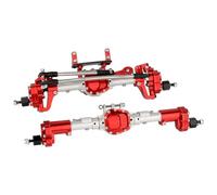 Pothyes CNC Anodized Complete Front & Rear Portal Axle for 1/10 RC Crawler Car Axial SCX10 II Deadbolt 90046 90047 SCX10 90028 90027 Metal Upgrade Parts (Silver-red-1)