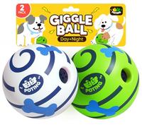 POTING Giggle Ball for Dogs 2 Pack, Glowing Interactive Dog Toys Balls, Rolling Squeaky Toy for Large Medium Small Dogs, Fun Giggle Sounds Attract Attention When Rolled or Shaken - 3.94 inch
