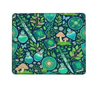 Potion Small Mouse Pad, Fantasy Nature Sword Mushroom Spring Green Square Rubber Smooth Portable Travel Mousepad Desk Decor for Office Home Dorm Laptop Square 8x10 Inch