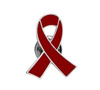 POTIY Red Ribbon Lapel Pins Burgundy Ribbon Pins for Multiple Myeloma Heart Awareness Fundraising Meningitis, S, Brass, no gemstone